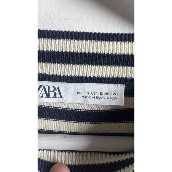Zara Womens‎ Navy Striped Nautical Long Sleeve Size Small Knit Crop Sweater EUC - Picture 10 of 14